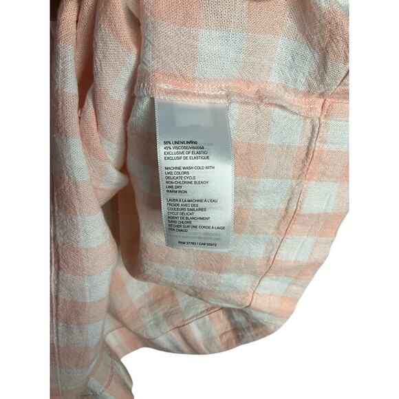 Ella Rafaella Linen Blend Plaided Flutter Short Sleeve Top Peach Melba Large NEW - Picture 7 of 8